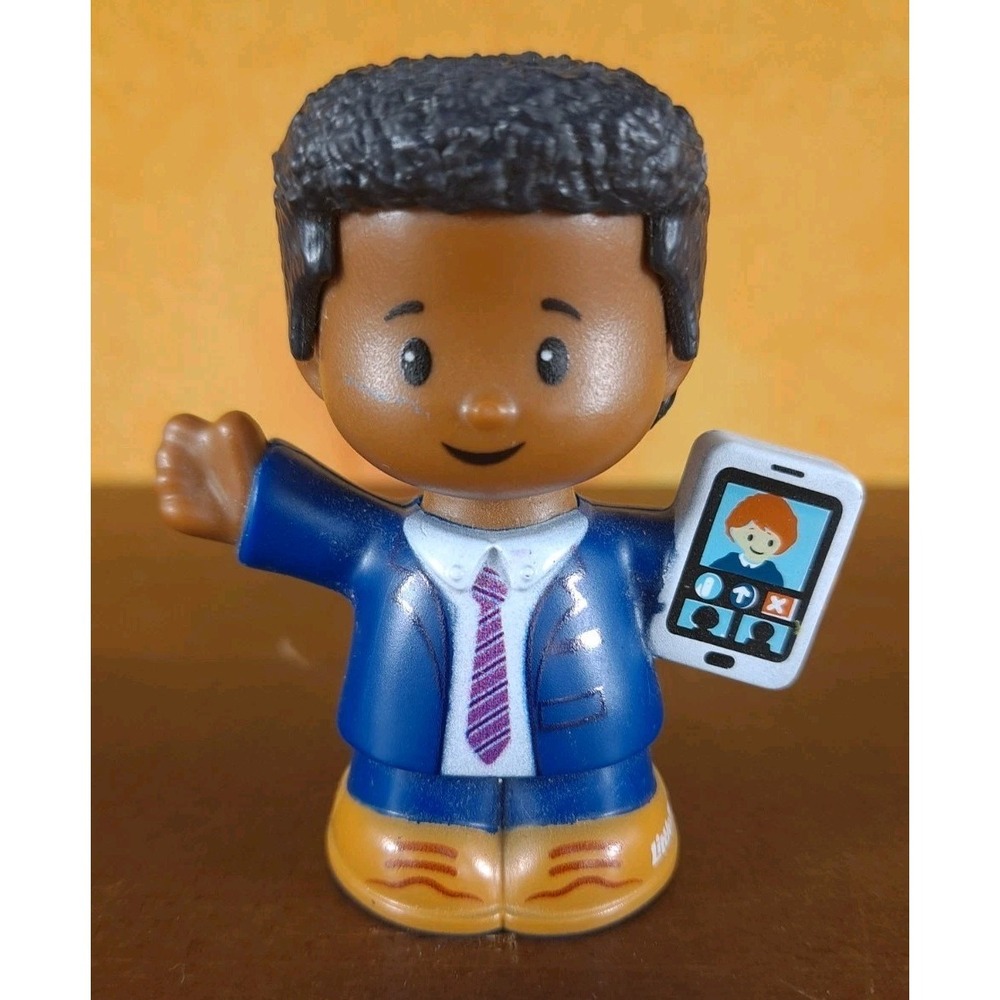 Fisher Price Little People African American Dad Figure Holding Phone Tablet